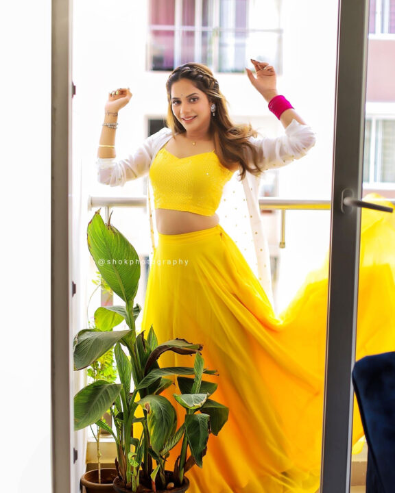 Aishwarya Dutta in yellow dress photoshoot stills