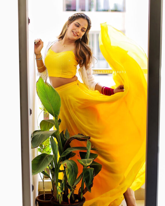 Aishwarya Dutta in yellow dress photoshoot stills