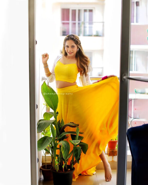 Aishwarya Dutta in yellow dress photoshoot stills