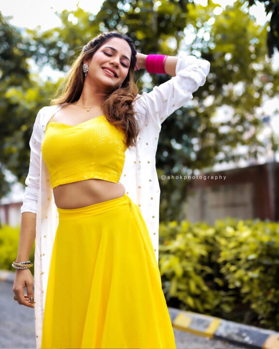 Aishwarya Dutta in yellow dress photoshoot stills