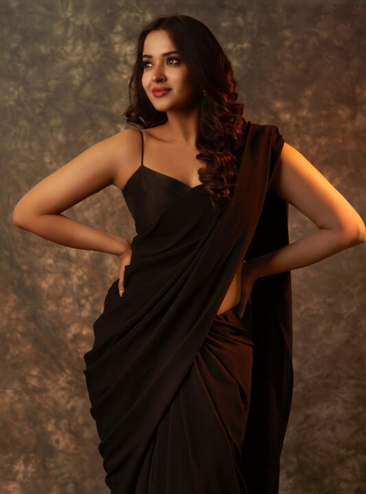 Pujita Ponnada beautiful stills in black saree