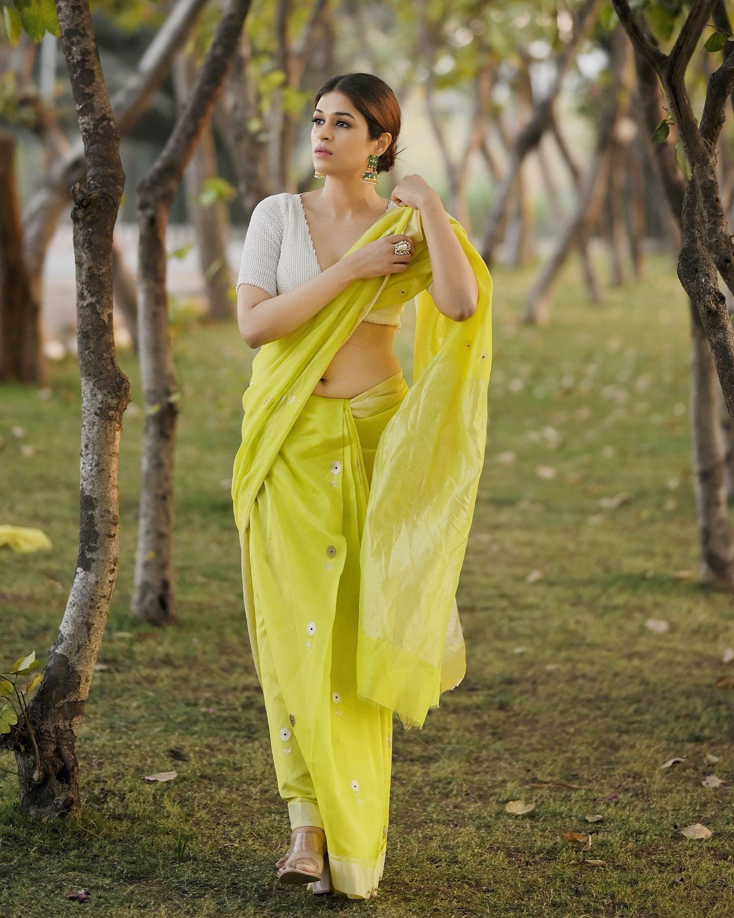 Shraddha Das Hot Stills In Green Saree Photoshoot South Indian Actress 