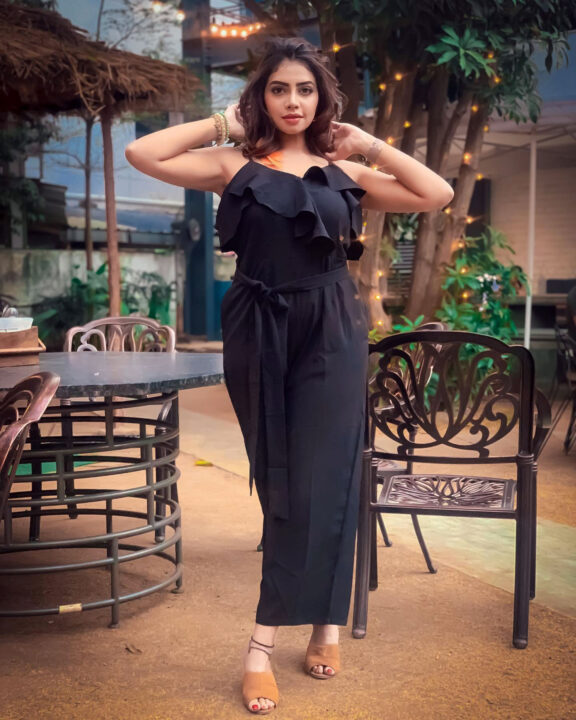 Susmitha Anala in black one pieces evening outfit