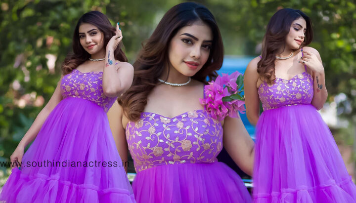 Susmitha Anala stills in purple party wear outfit