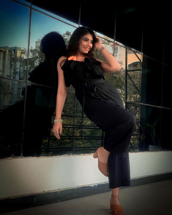 Susmitha Anala in black one pieces evening outfit
