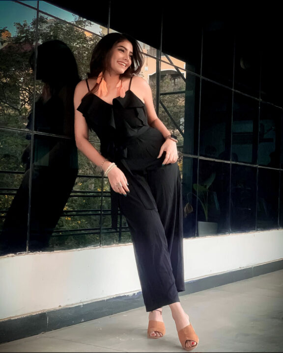 Susmitha Anala in black one pieces evening outfit