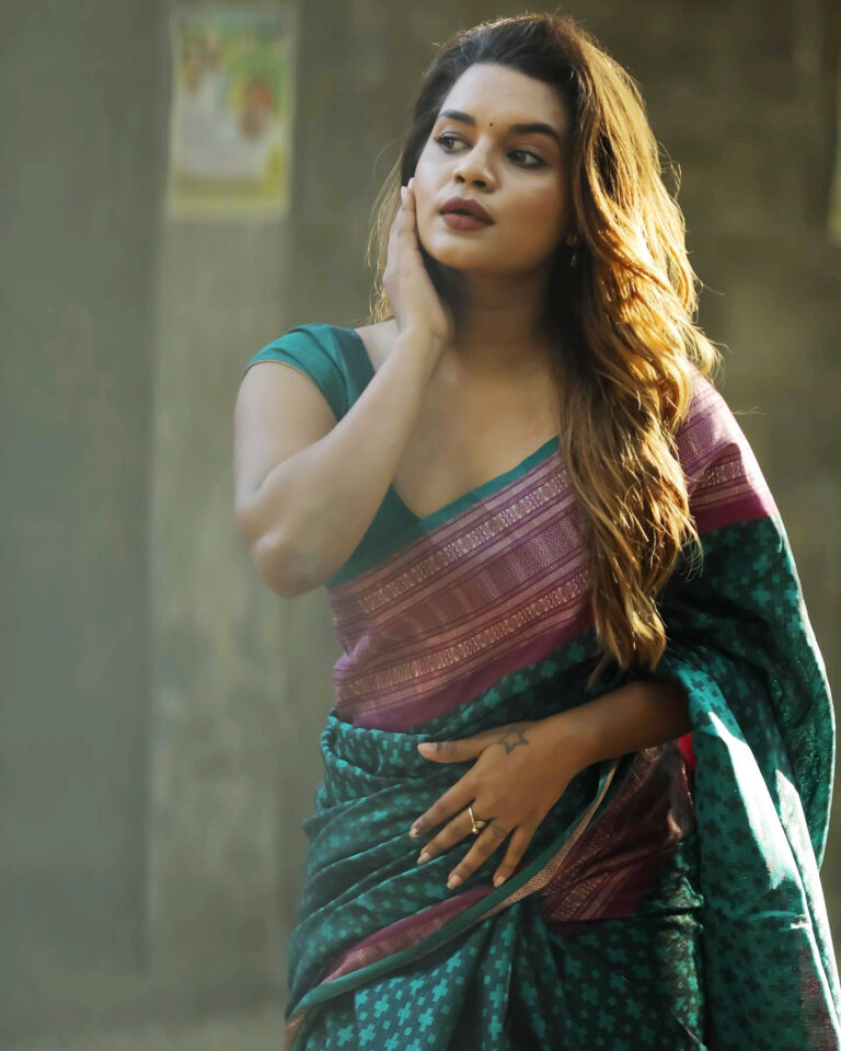 Veena Jessi hot curvy body in saree - South Indian Actress