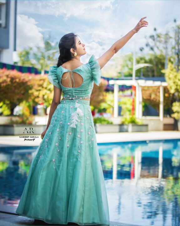 Thanuja Puttaswamy in pastel bridal cocktail outfit