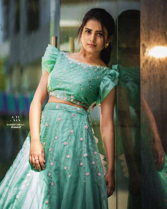 Thanuja Puttaswamy in pastel bridal cocktail outfit