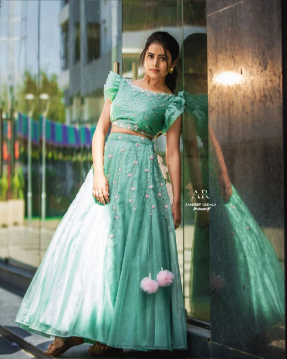 Thanuja Puttaswamy in pastel bridal cocktail outfit