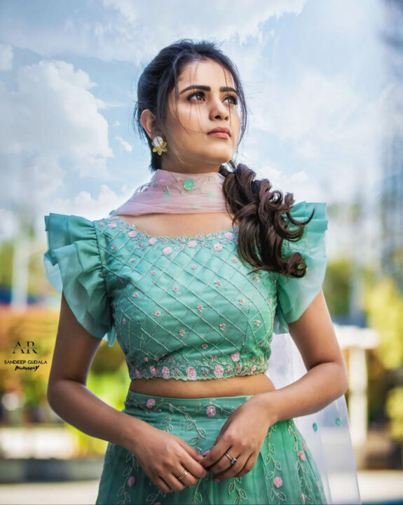 Thanuja Puttaswamy in pastel bridal cocktail outfit