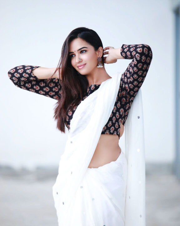 Pujita Ponnada in white saree photos