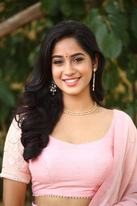 Rishika Lokre in pink lehenga stills at her Telugu debut movie launch