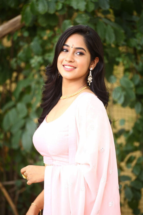 Rishika Lokre in pink lehenga stills at her Telugu debut movie launch