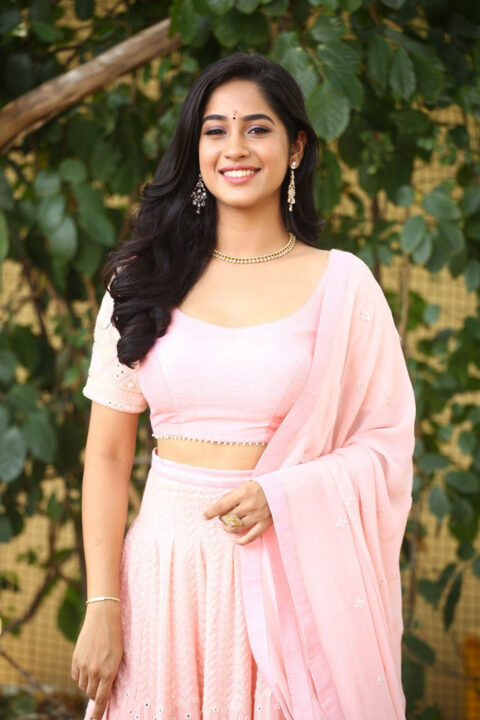 Rishika Lokre in pink lehenga stills at her Telugu debut movie launch