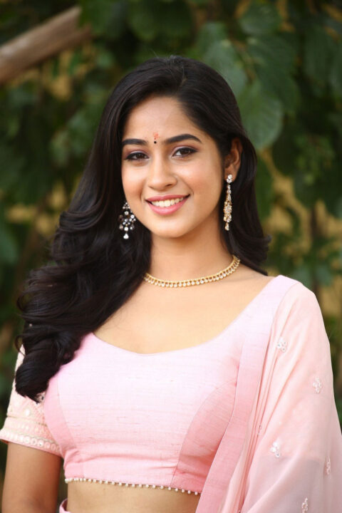 Rishika Lokre in pink lehenga stills at her Telugu debut movie launch