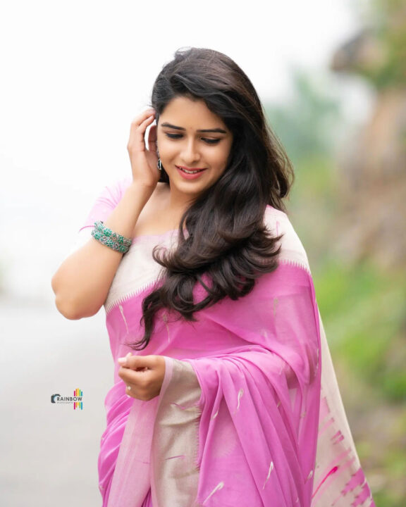 Supritha Sathyanarayan in pink georgette saree photos