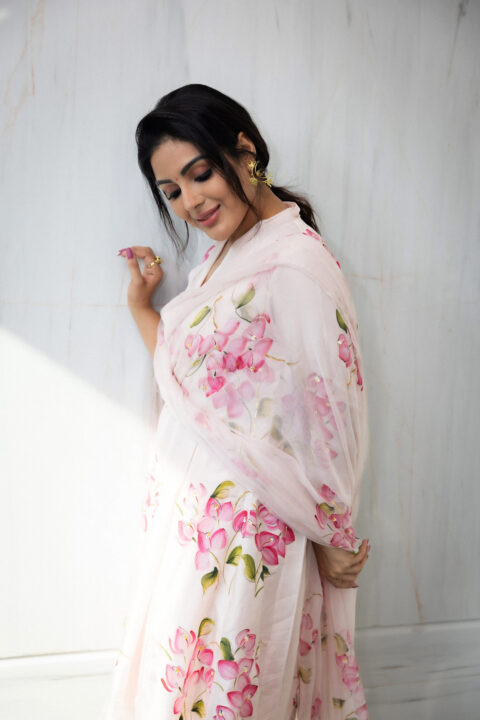 Samyuktha Menon in peach silk kurta