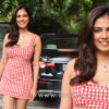 Malavika Mohanan in red check mini dress