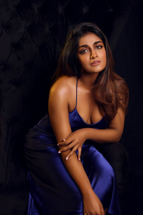 Dimple Hayathi hot cleavage stills in Blue outfit