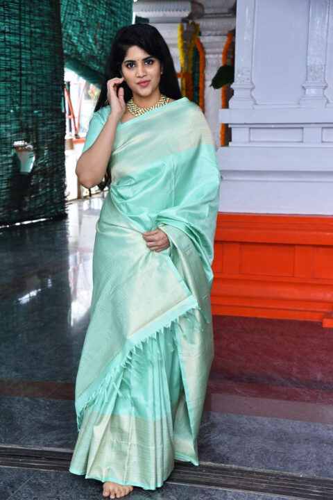 Megha Akash in saree at Kanaka Durga movie launch