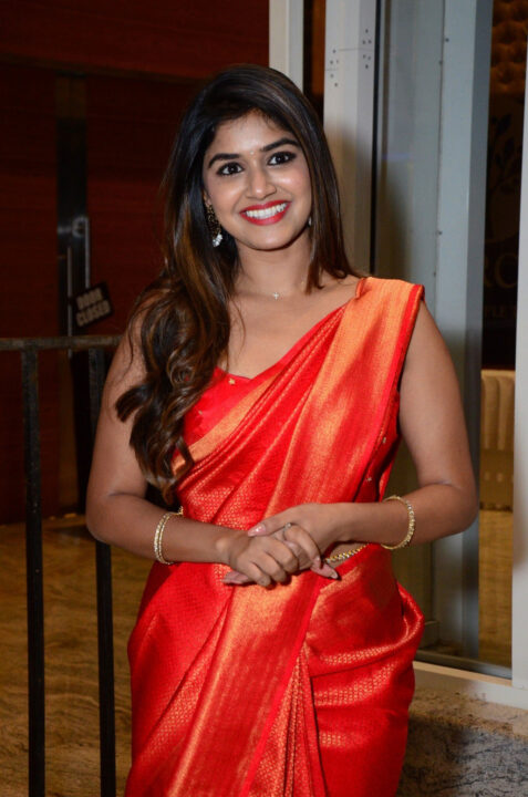Sanjana Anand in orange saree stills