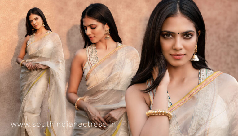Malavika Mohanan in Ivory Golden tissue saree