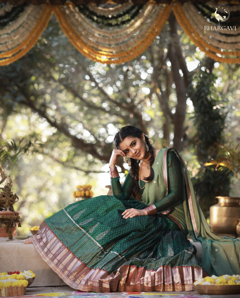 Malvika Sharma In Green Half Saree Stills South Indian Actress