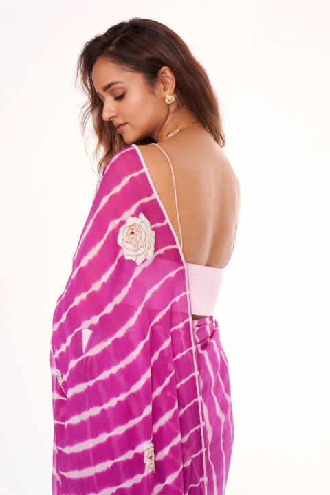 Shanvi Srivastava stills in pink chiffon saree