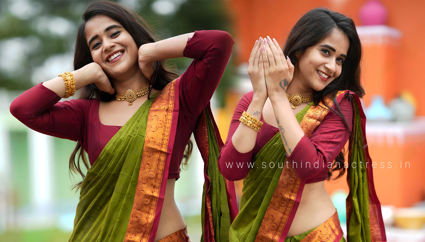 Deepthi Sunaina in silk saree photos