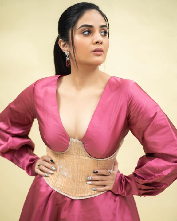 Sreemukhi hot cleavage stills