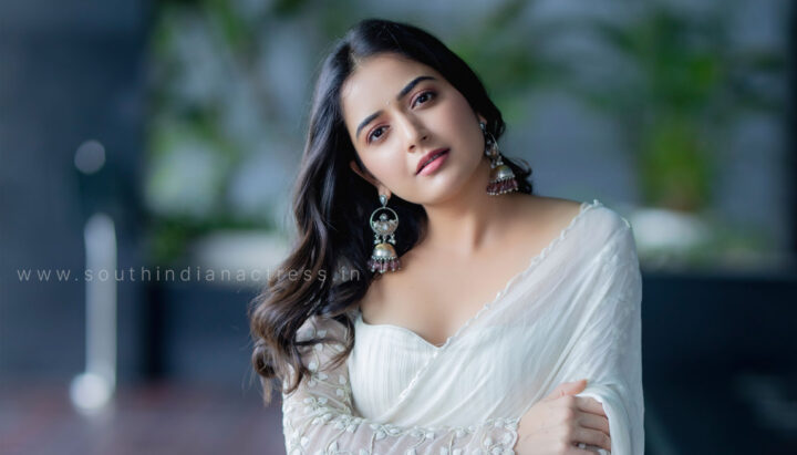 Ashika Ranganath in off white saree photoshoot