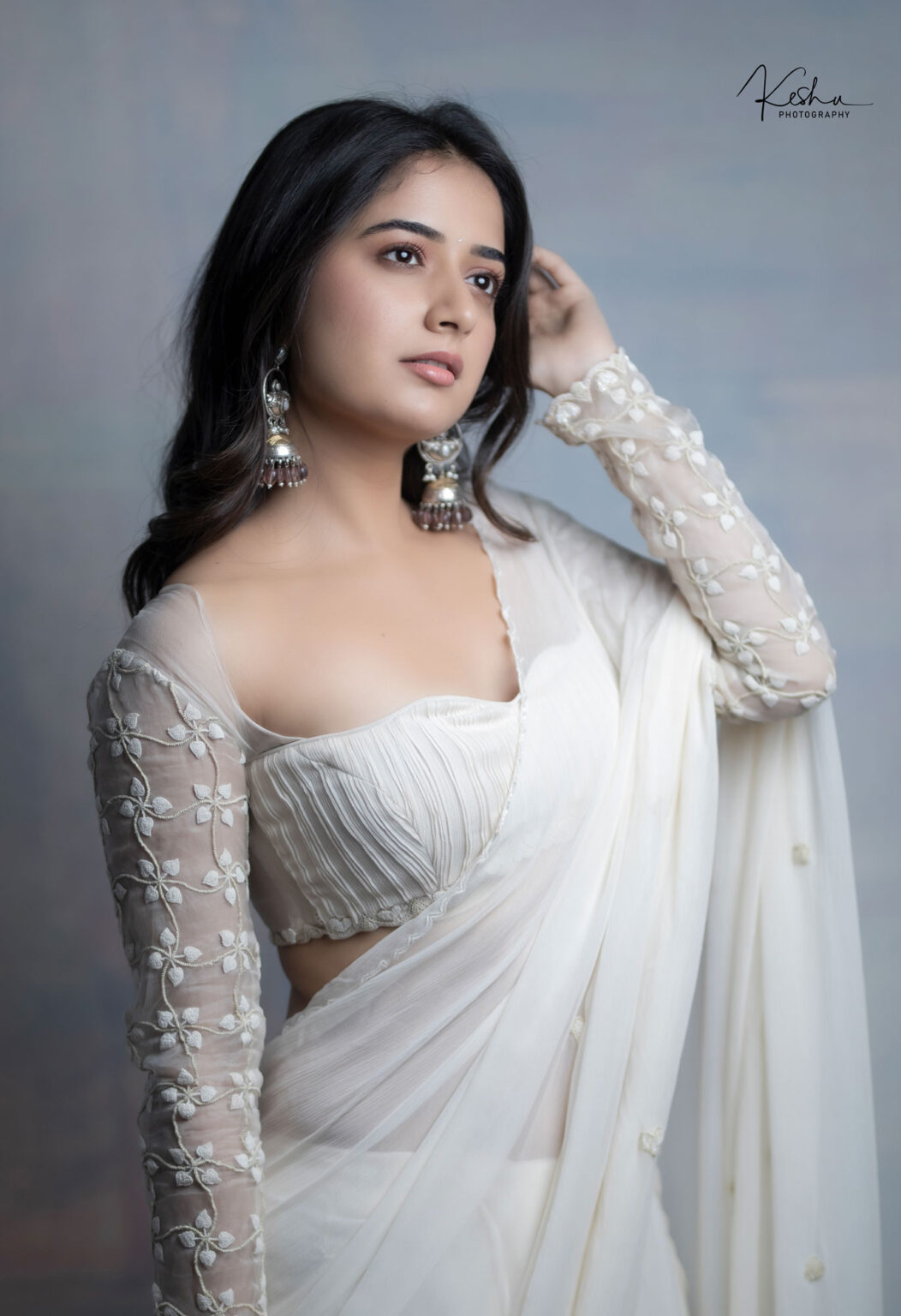 Ashika Ranganath In Off White Saree Photoshoot South Indian Actress