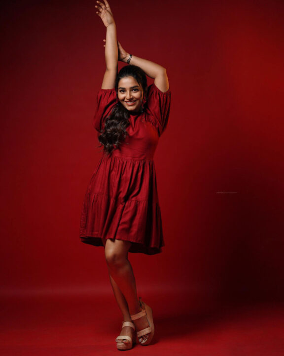 Rajisha Vijayan in red midi dress photos