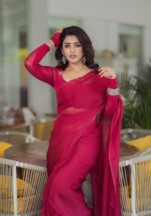 Eesha Rebba in maroon saree photos