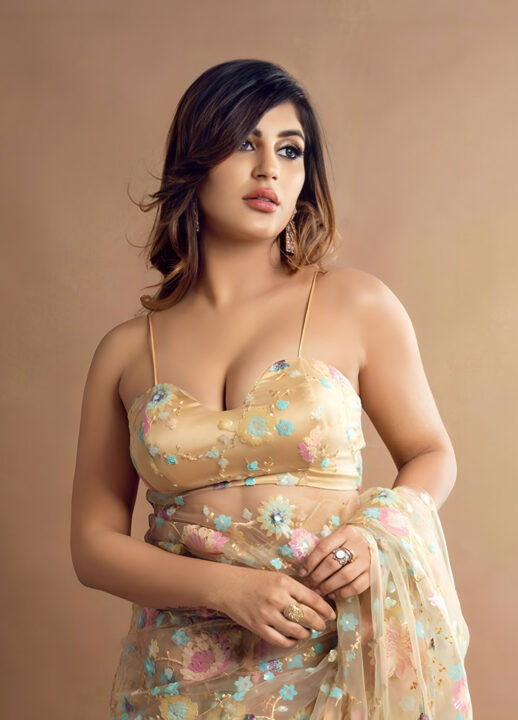 Yashika Aannand sizzles in transparent floral saree
