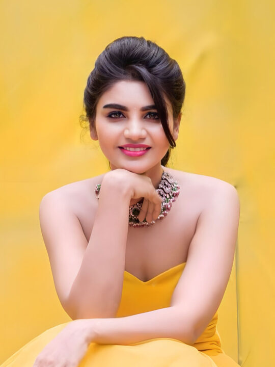 Jabardasth Varsha in yellow gown photoshoot