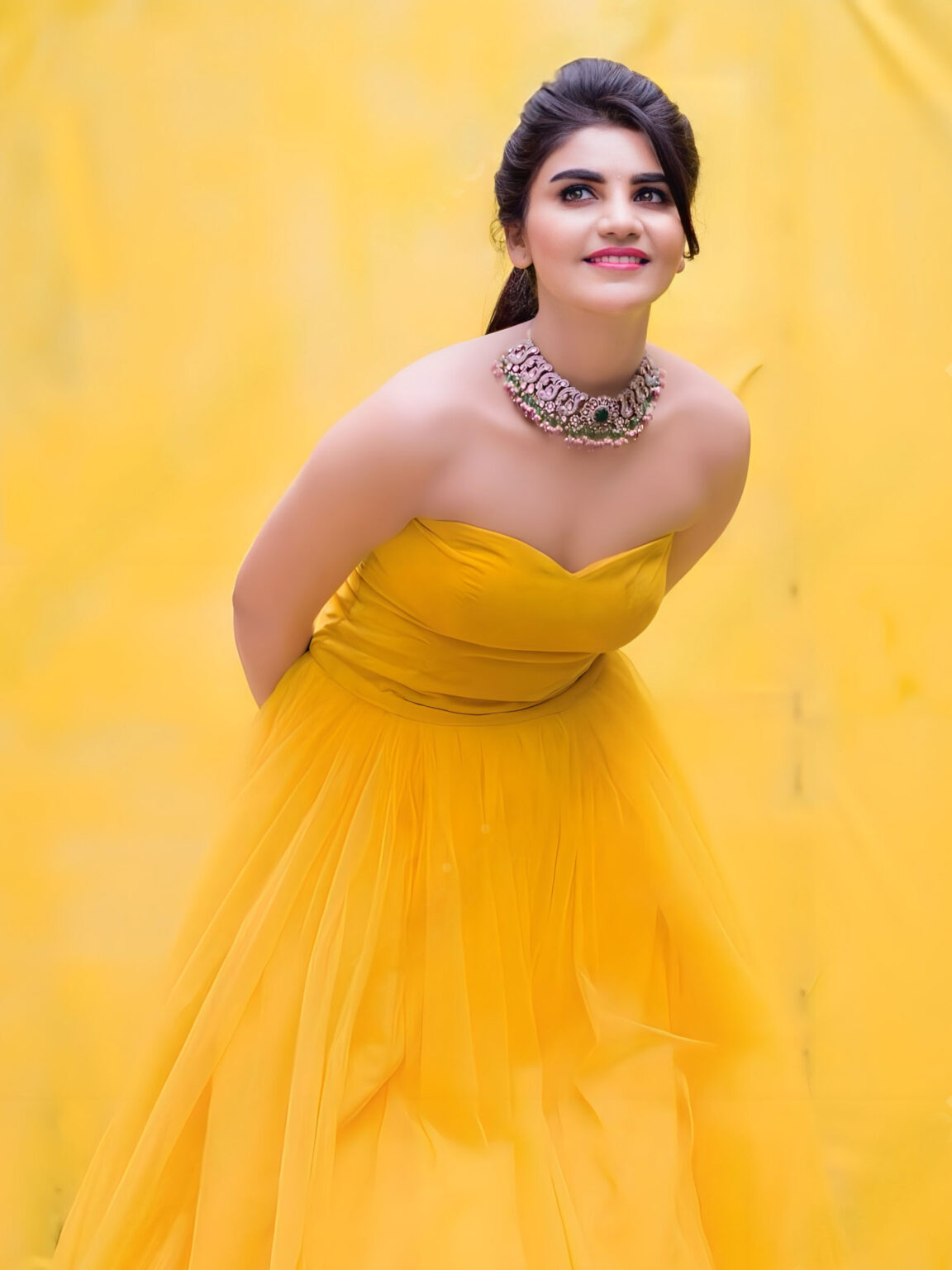 Jabardasth Varsha In Yellow Gown Photoshoot - South Indian Actress