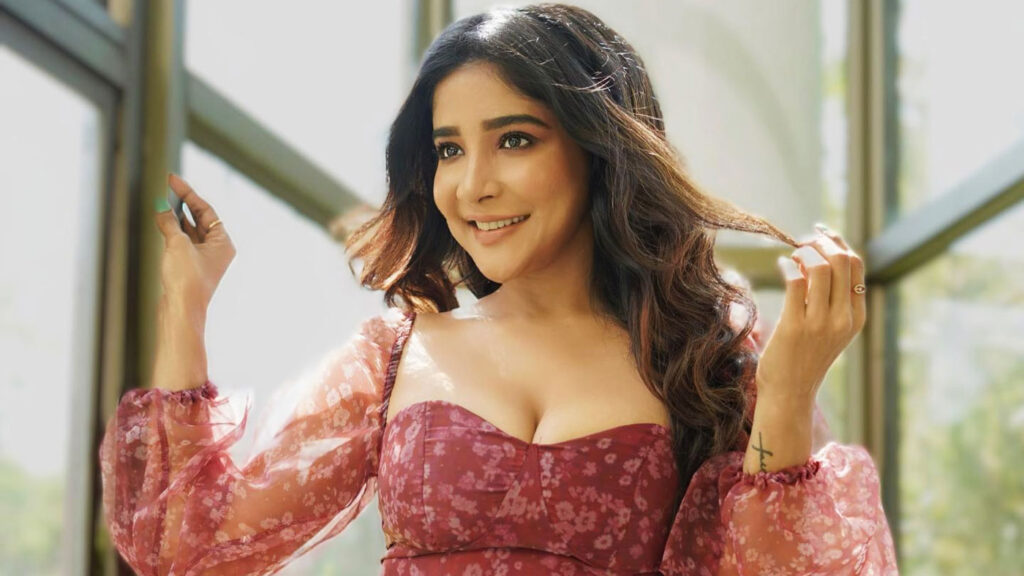 Sakshi Agarwal hot stills in short floral frock