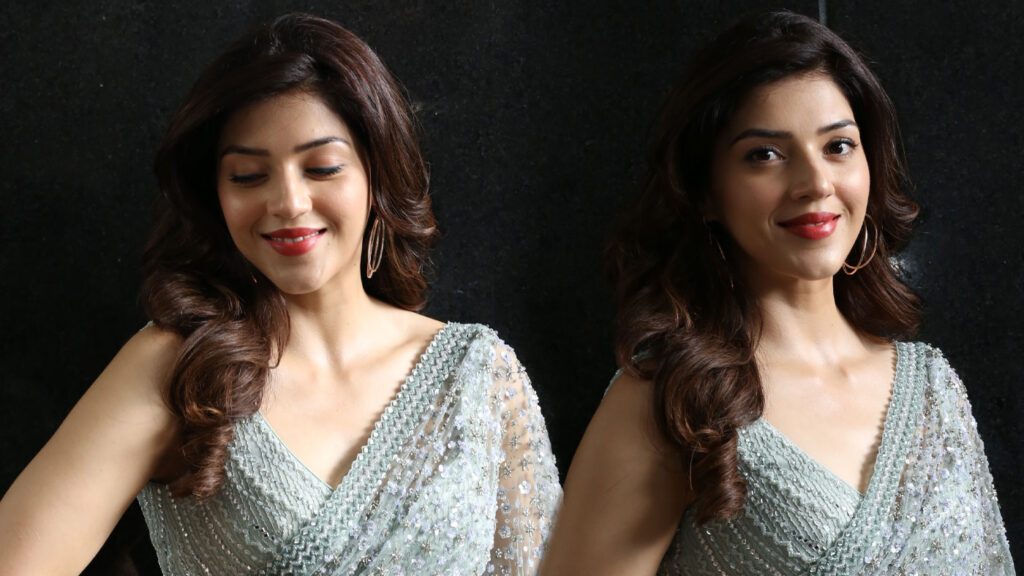 Mehreen Pirzada in green sequin saree HD stills
