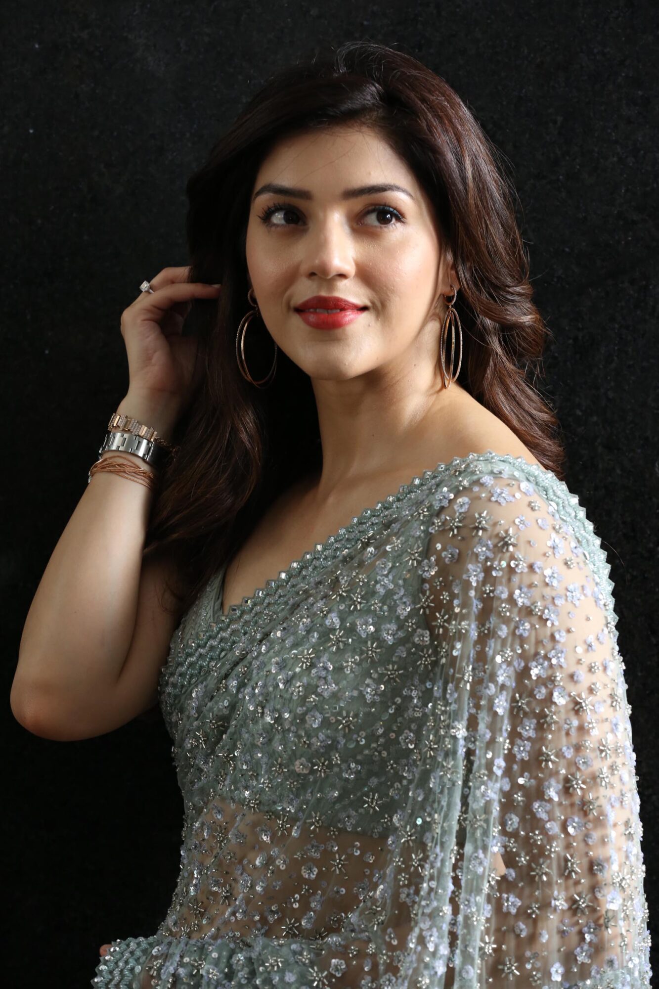 Mehreen Pirzada In Green Sequin Saree Hd Stills South Indian Actress