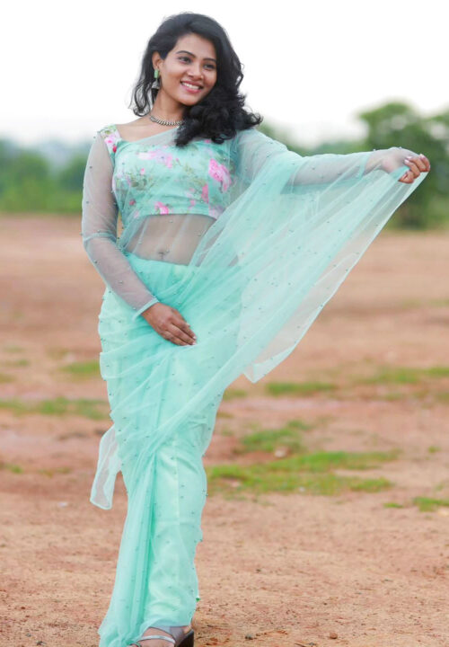 Dhivya Duraisamy sizzles in chiffon saree