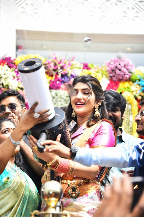 Sreeleela in saree stills at CMR Family Mall launch