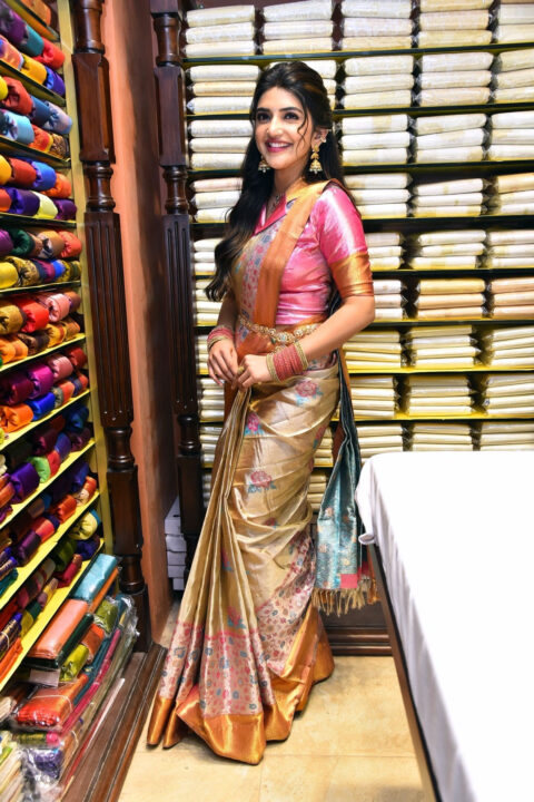 Sreeleela in saree stills at CMR Family Mall launch