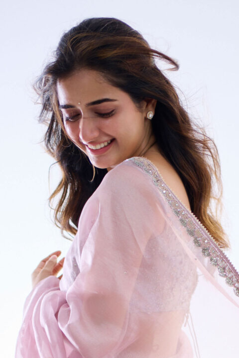 Ashika Ranganath in Pink Lavender Organza Saree photos