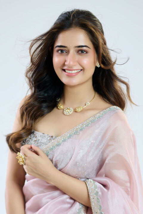 Ashika Ranganath in Pink Lavender Organza Saree photos