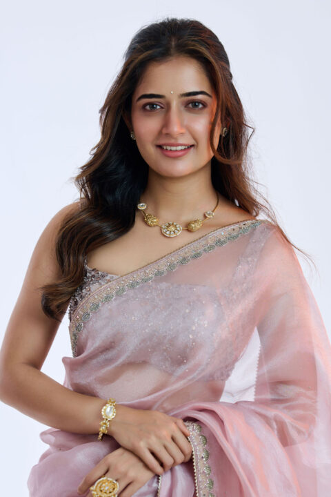 Ashika Ranganath in Pink Lavender Organza Saree photos