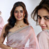 Ashika Ranganath in Pink Lavender Organza Saree photos