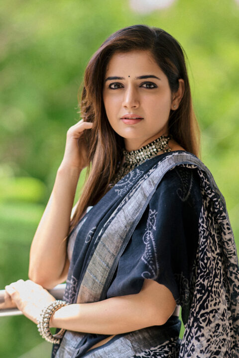 Ashika Ranganath in black saree photoshoot stills