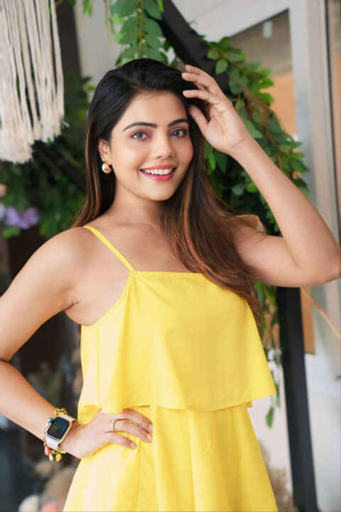 Advika Shekhhar in Yellow Dress at Arisa Bottega Launch